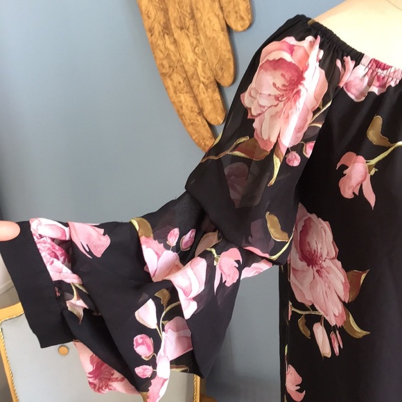 IJOAH black & pink floral chiffon mesh pullover 3/4 sleeves tunic/mini dress M - Picture 10 of 15